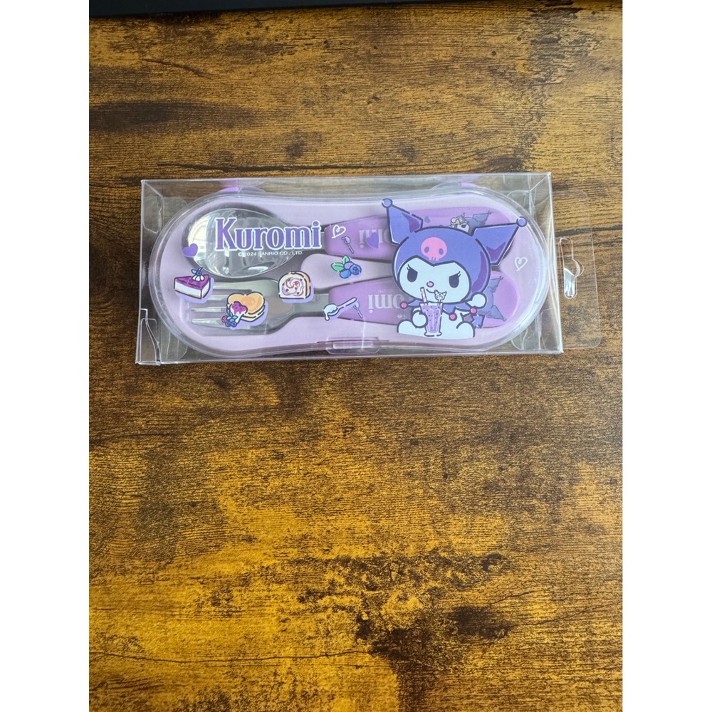 Sanrio Kuromi Utensil Set with Travel Case Purple Fork and Spoon Kids Lunchware